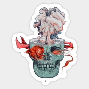 Red Fish and Smokey Skull Sticker